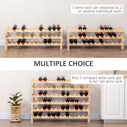 Three-Tier, 36 Bottle Wooden Wine Rack - Natural