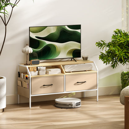 Industrial-Style TV Stand Cabinet - Natural Wood Finish
