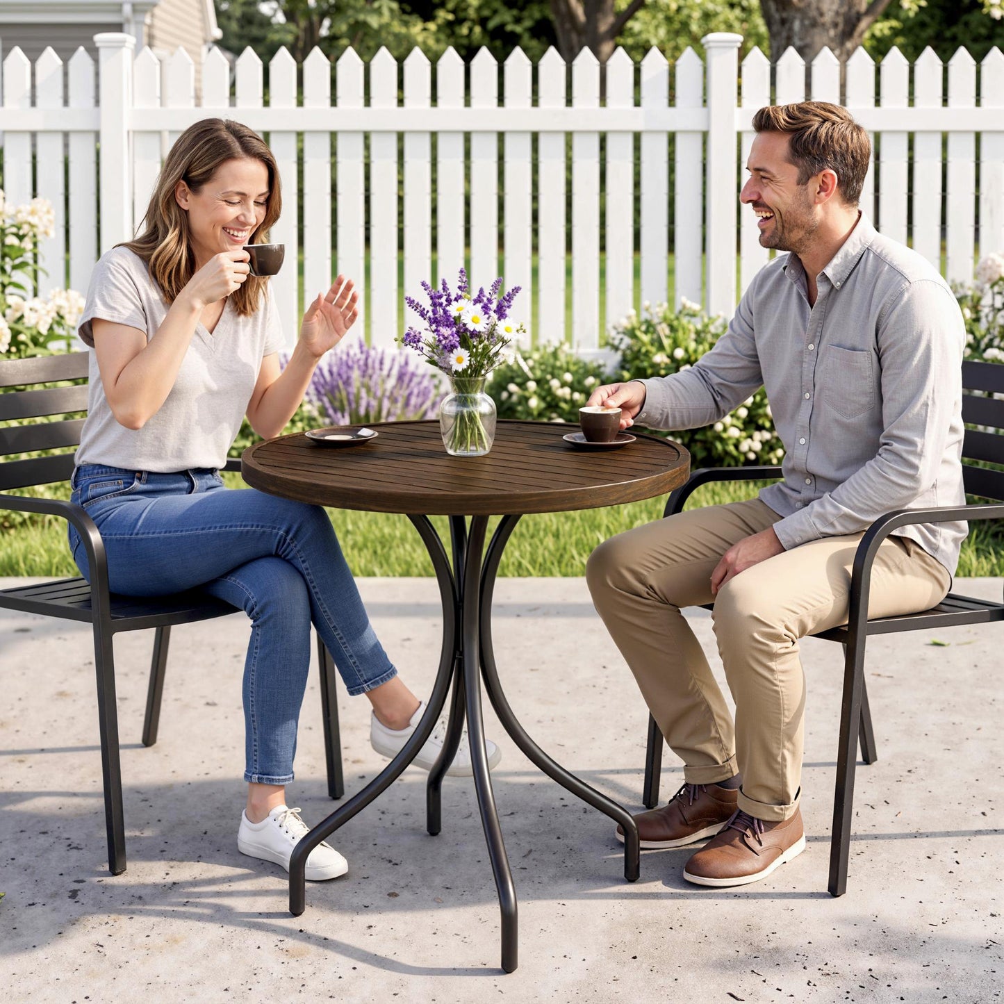 Φ66cm Galvanised Steel Garden Table - Brown