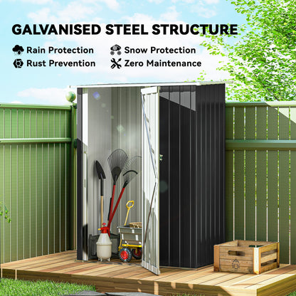 5ft x 3ft Garden Storage Shed, Galvanised Outdoor Metal Shed Waterproof with Sloped Roof, Lockable Door for Patio Tools