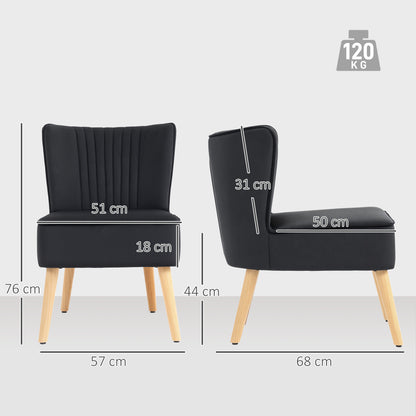 Modern Accent Chair, Fabric Living Room Chair with Rubber Wood Legs and Thick Padding, Black