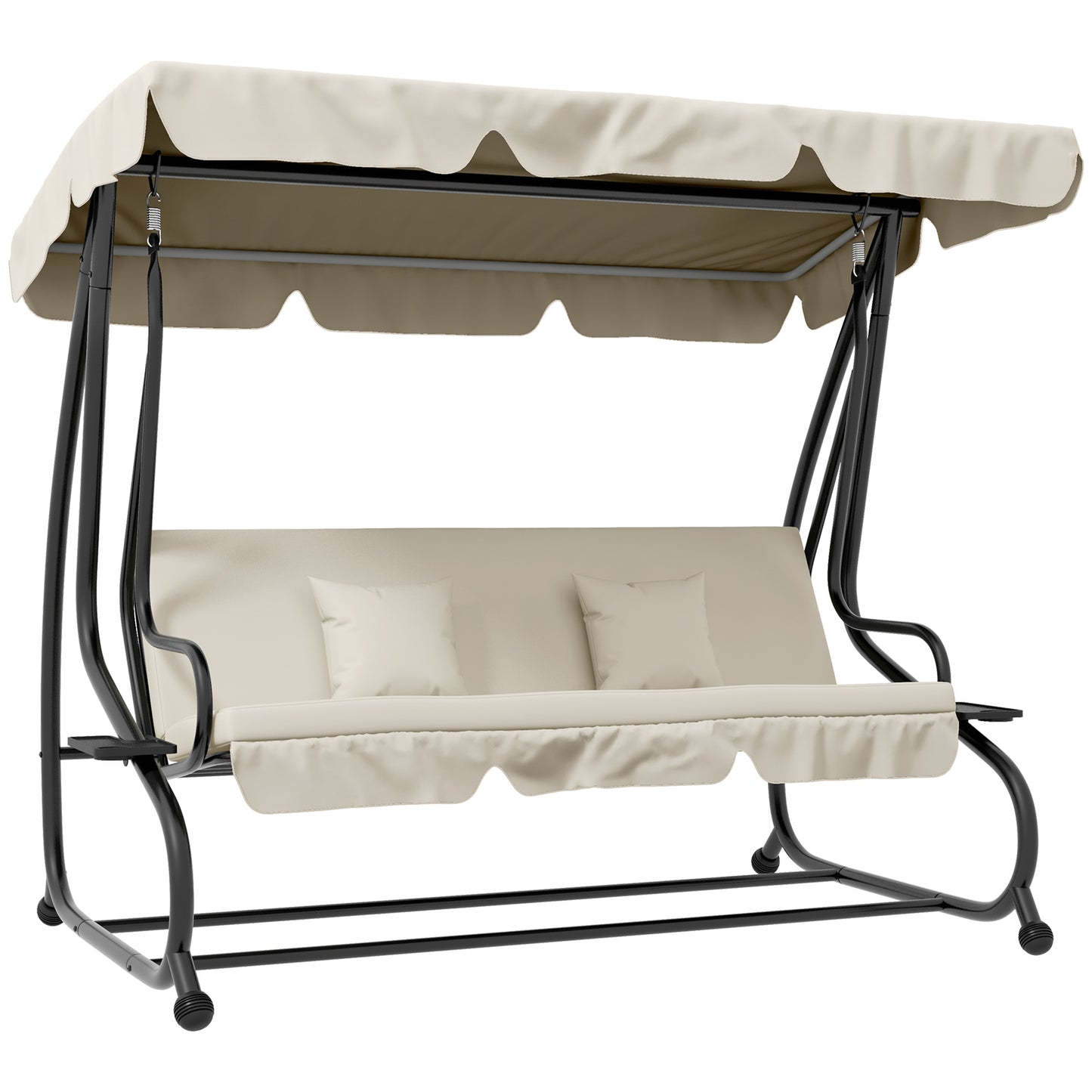 Three-Person garden Swing Chair, with Adjustable Canopy - Cream