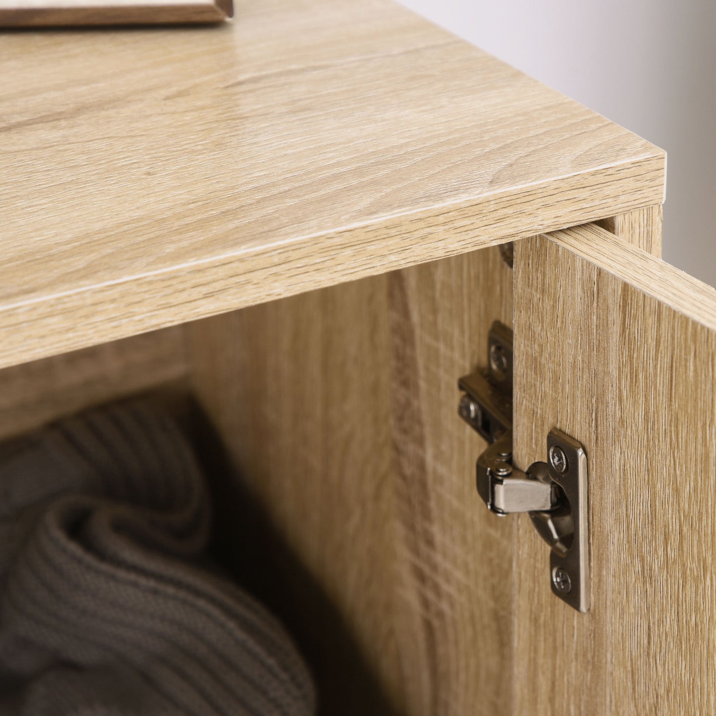 MDF 2-Tier Storage Cabinet Steel Frame Handles Tabletop Unique Home Style Organiser, 80H x 80L x 29.5Wcm-Oak
