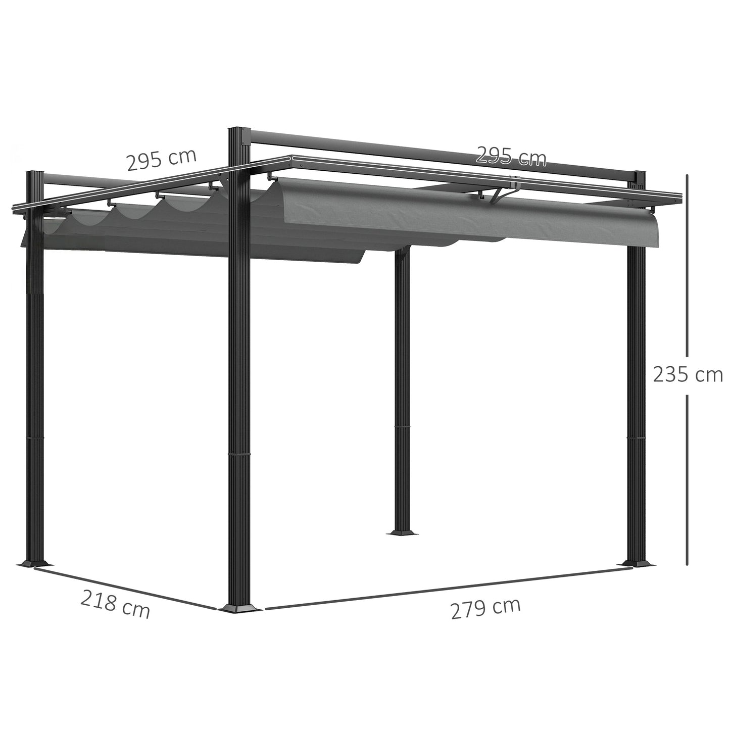 3 x 3(m) Retractable Pergola, Garden Gazebo Shelter with Aluminium Frame, for Grill, Patio, Deck, Dark Grey