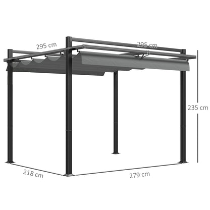 3 x 3(m) Retractable Pergola, Garden Gazebo Shelter with Aluminium Frame, for Grill, Patio, Deck, Dark Grey