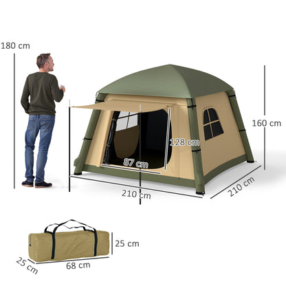 Inflatable Camping Tent w/ Hand Pump, Easy Setup 1/2 Person Blow Up Tent Waterproof 190T Taffeta w/ Mesh Windows