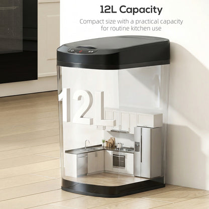 12L Sensor Bin, Automatic Touchless Motion Sensor Kitchen Bin with Fingerprint Resistant Stainless Steel, Black