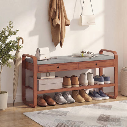 Shoe Bench with 2 Drawers Cushioned Seat Shoe Storage Bench for Hallway 105 cm Dark Brown and Grey