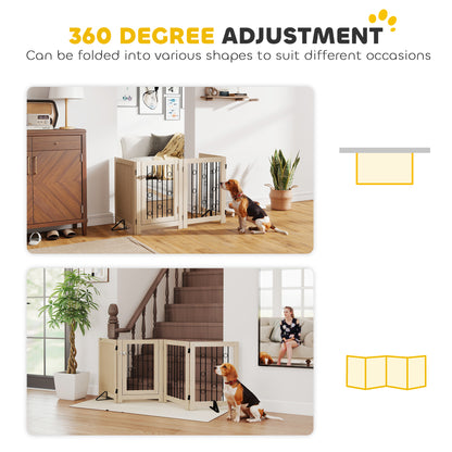 4 Panel Freestanding Pet Gate, Indoor Dog Barrier with Lockable Door, Support Feet, 360° Flexible Hinges, Oak