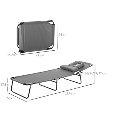 Folding Sun Lounger Reclining Chair w/ Pillow Reading Hole Garden Beach