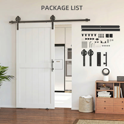 183cm Sliding Barn Door Kit, Sliding Door with Track, Hardware, Upgraded Rollers and Floor Guide, Handle, White