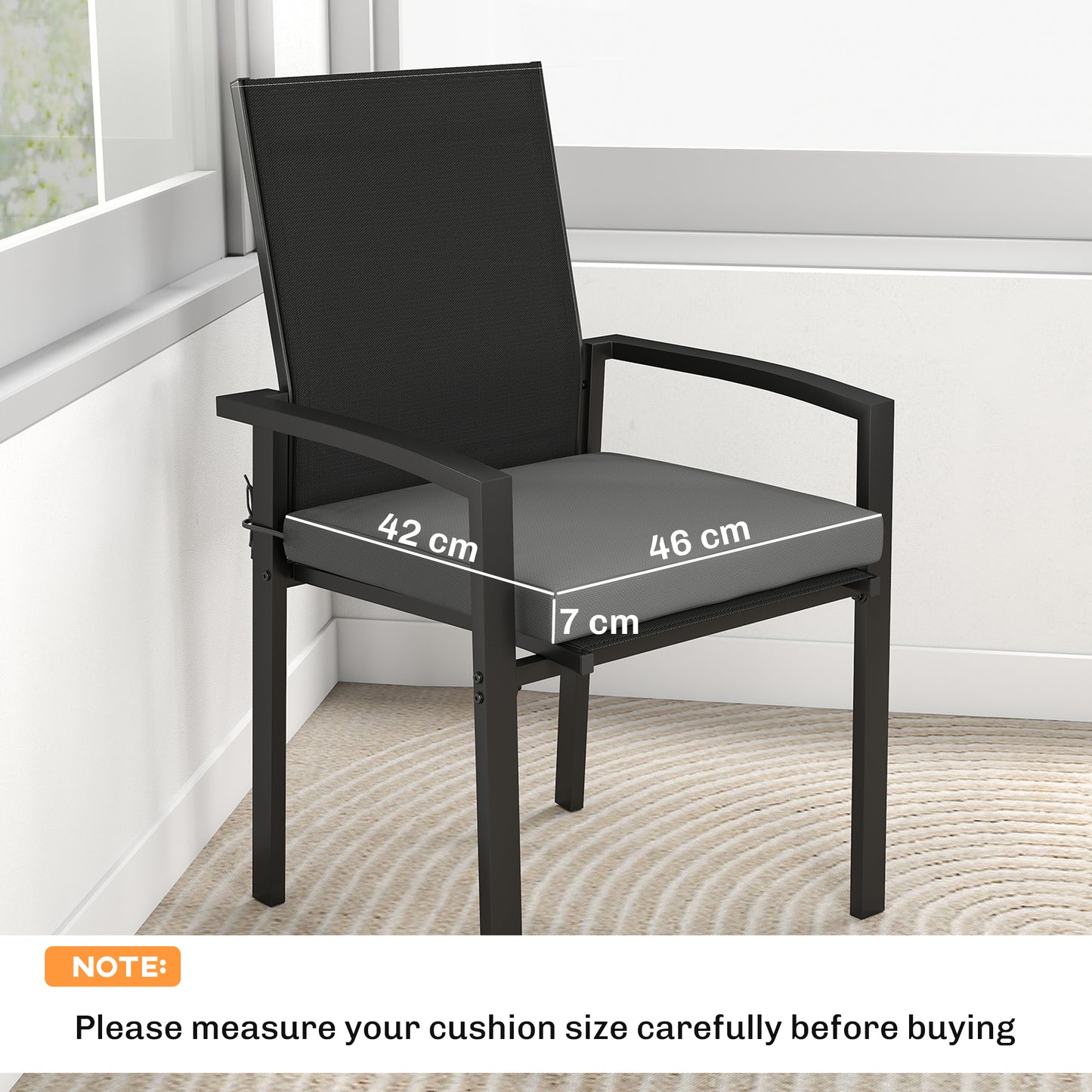Set of 6 Outdoor Seat Cushions with Machine Washable Cover, Water Repellent Seat Cushions Dark Grey