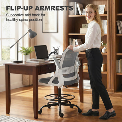 Painting Chair, Mesh Computer Desk Chair with Flip-up Armrests, Grey