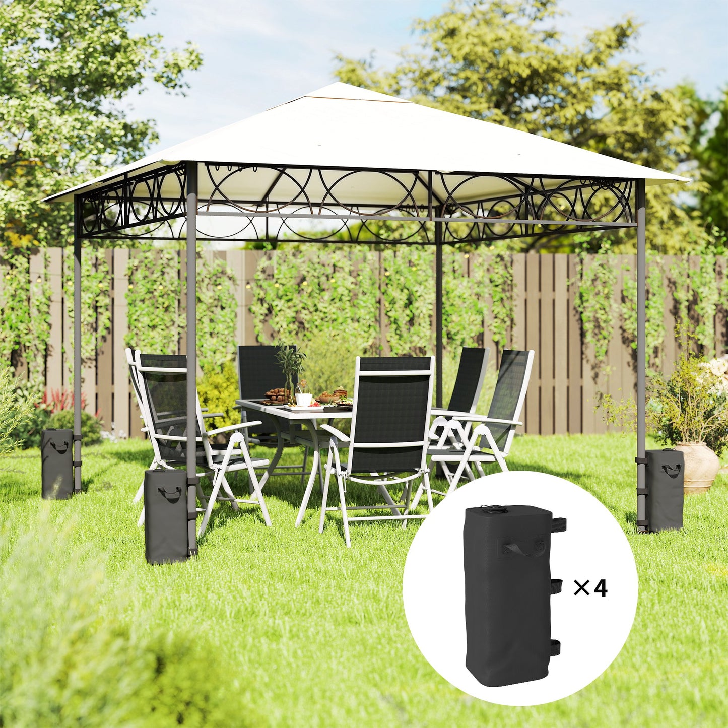 Set of 4 Heavy Duty Gazebo Weights Bags, 500D Sand Weights with Carry Handles for Garden Marquee, Parasol, Black