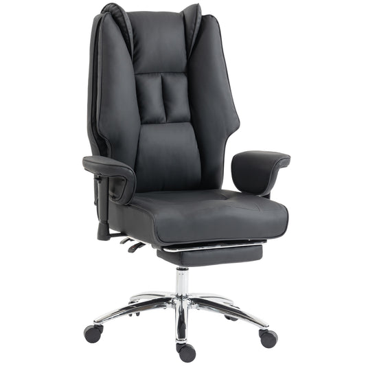 Executive Office Chair, Reclining Desk Chair with Footrest, Adjustable Armrests, Pet Friendly Faux Leather, Black