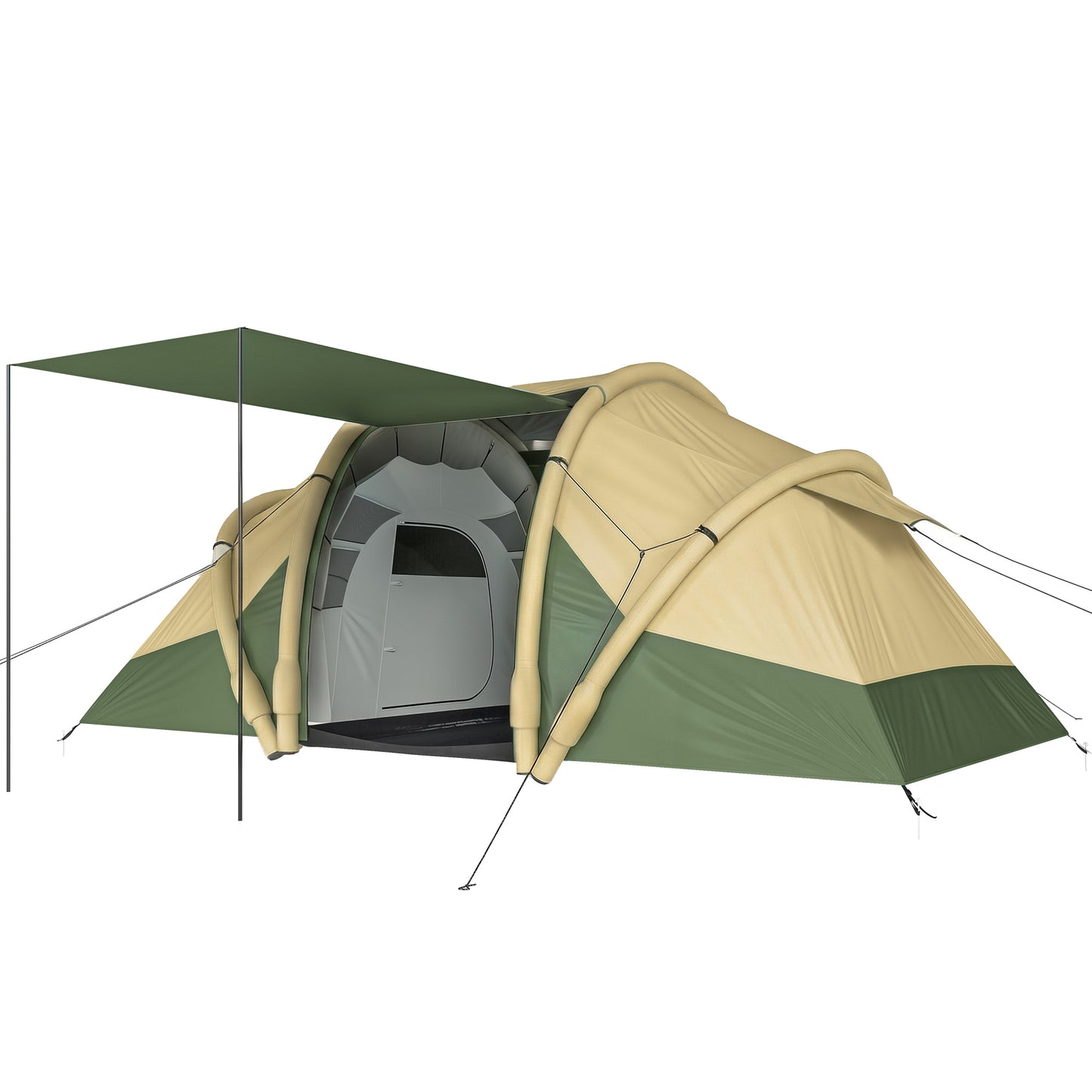 Inflatable Tent 2 Bedroom Tunnel Design Windproof Air Tent with Carry Bag for 4 Person