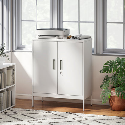 Metal Storage Cabinet with Lock and Adjustable Shelves - White