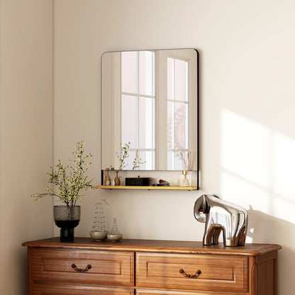 Wall Mirror with Wood Shelf - Black