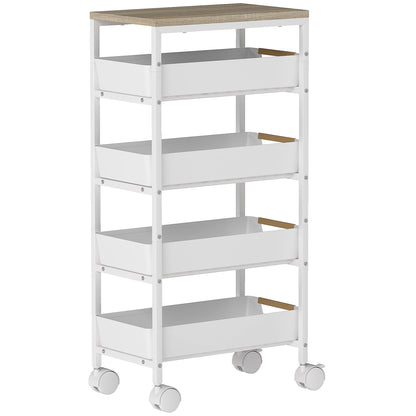 5-Tier Storage Trolley on Wheels - White