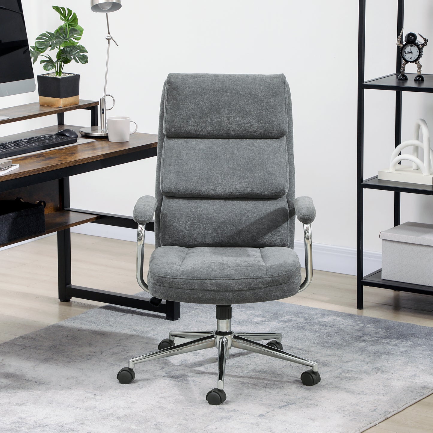 Executive Office Chair, Linen Fabric Computer Desk Chair with Double-Layer Back Cushion, Rocking Function
