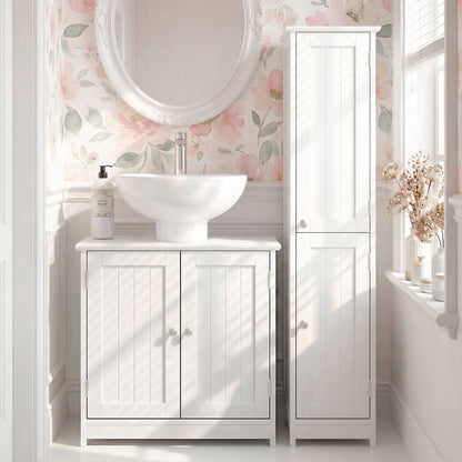 Under Sink Bathroom Cabinet, Freestanding Under Sink Cabinet with 2 Doors and Adjustable Shelf for Basin without or with Pede