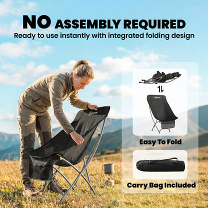 Camping Chair for Adults Heavy Duty Folding Camp Chair with Side Pocket and Carry Bag Black