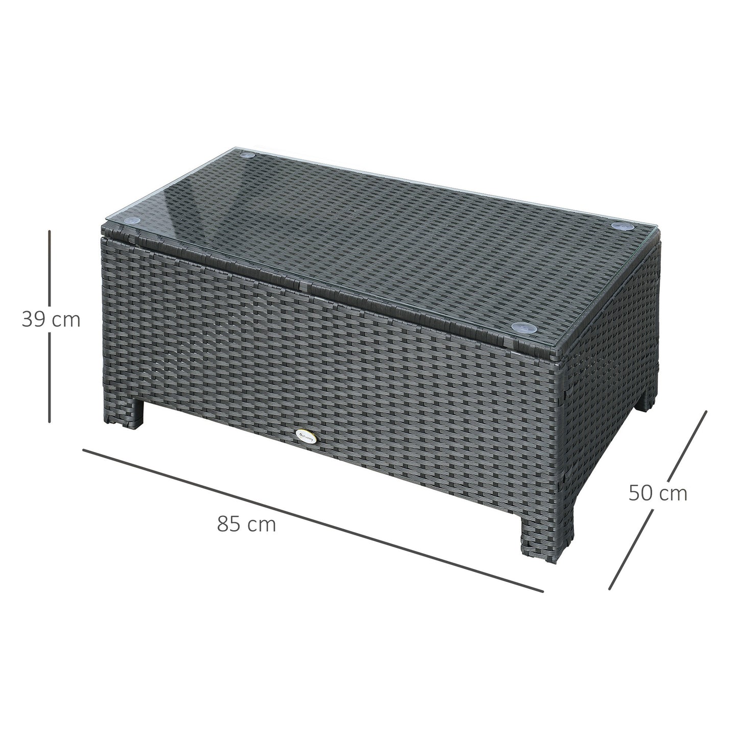 PE Rattan Coffee Table, Rectangular Outdoor Coffee Table with Tempered Glass Top, 70 KG Capacity for Garden, Balcony