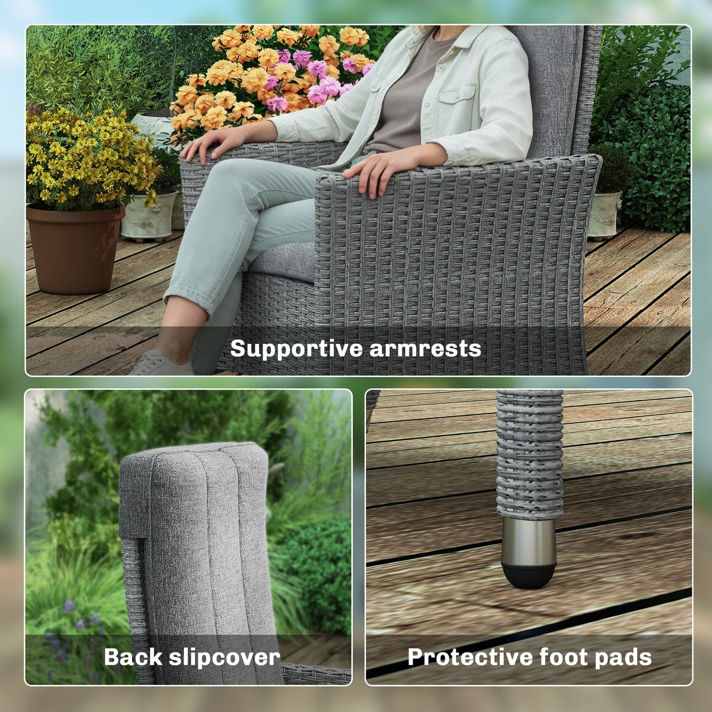 105°-150° Reclining Rattan Chair - Light Grey