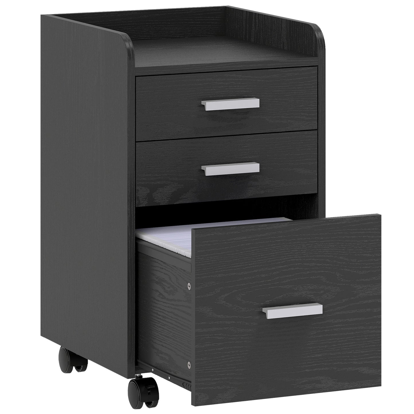 3 Drawer Filing Cabinet, Rolling File Cabinet with Edged Top for Letter, A4 Size, Hanging File Folders, Black