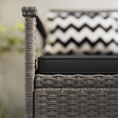 160L Storage Two-Seater Rattan Bench - Grey