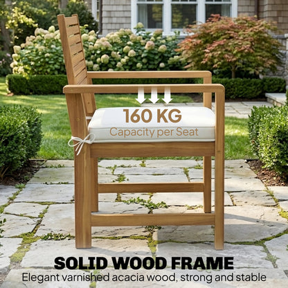 4 Seater Wooden Garden Furniture Set with Loveseat, Armchairs, Table, Acacia Wood Garden Sofa Set, Cream White