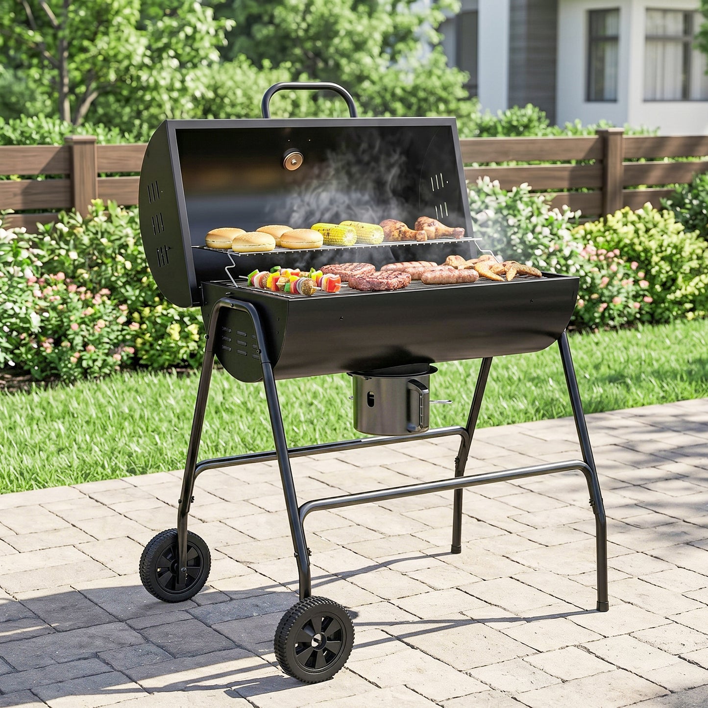 Steel Charcoal BBQ, with Ash Catcher and Warming Rack