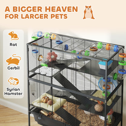 5 Tier Large Hamster Cage on Wheels with 17 cm Deep Tray, Storage Shelf for Syrian, Gerbil, Rats