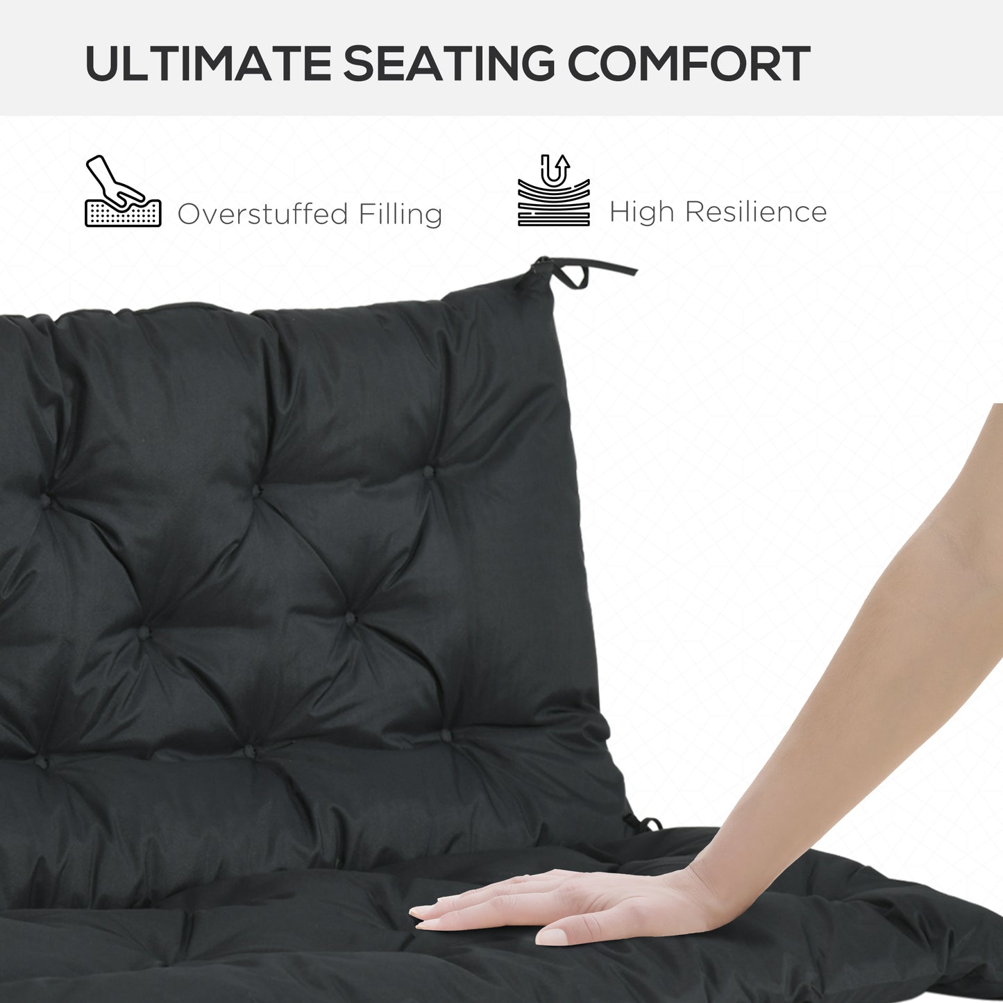 2 Seater Bench Pad, Garden Swing Chair Cushion with Back and Ties
