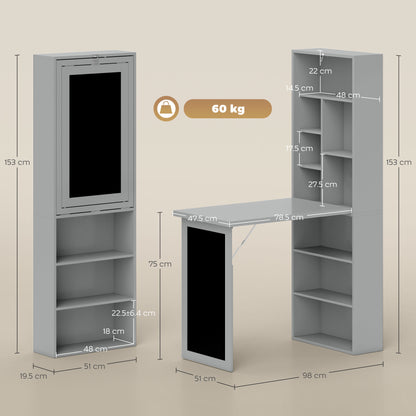 Folding Convertible Desk with Blackboard Multi-function Computer Office Workstation Side Shelf, Grey