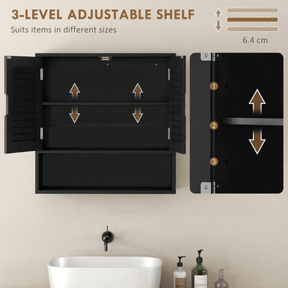 Bathroom Cabinet, Wall Mounted Storage Cabinet with Adjustable Shelves, 60 x 20 x 60 cm, Black