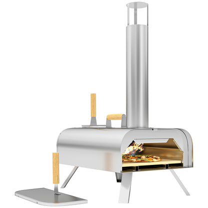 Outdoor Pizza Oven, Portable Wood Pellet Pizza Oven with Pizza Stone and Peel, Foldable Legs, Chimney