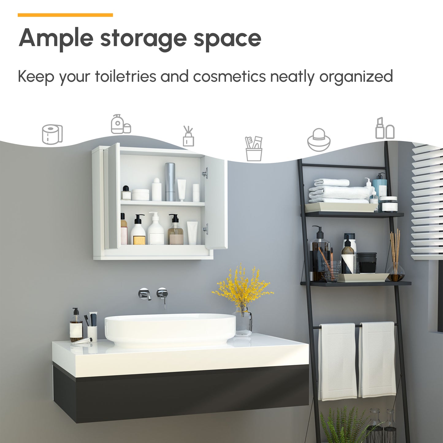 Bathroom Mirror Cabinet Wall Mounted Storage Shelf Bathroom Cupboard Double Door, White
