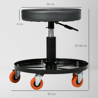 Rolling Mechanical Stool, Pneumatic Adjustable Workshop Stool with Tool Tray, Wheels - Black