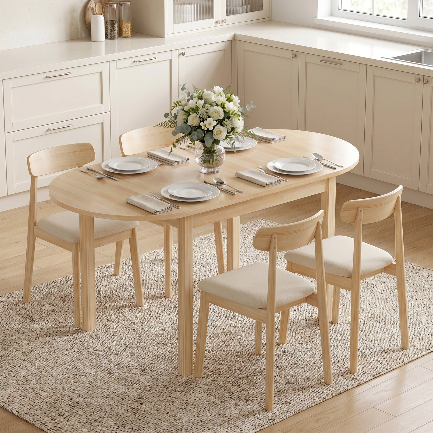 4-6 Person Wooden Drop-Leaf Table - Natural Finish
