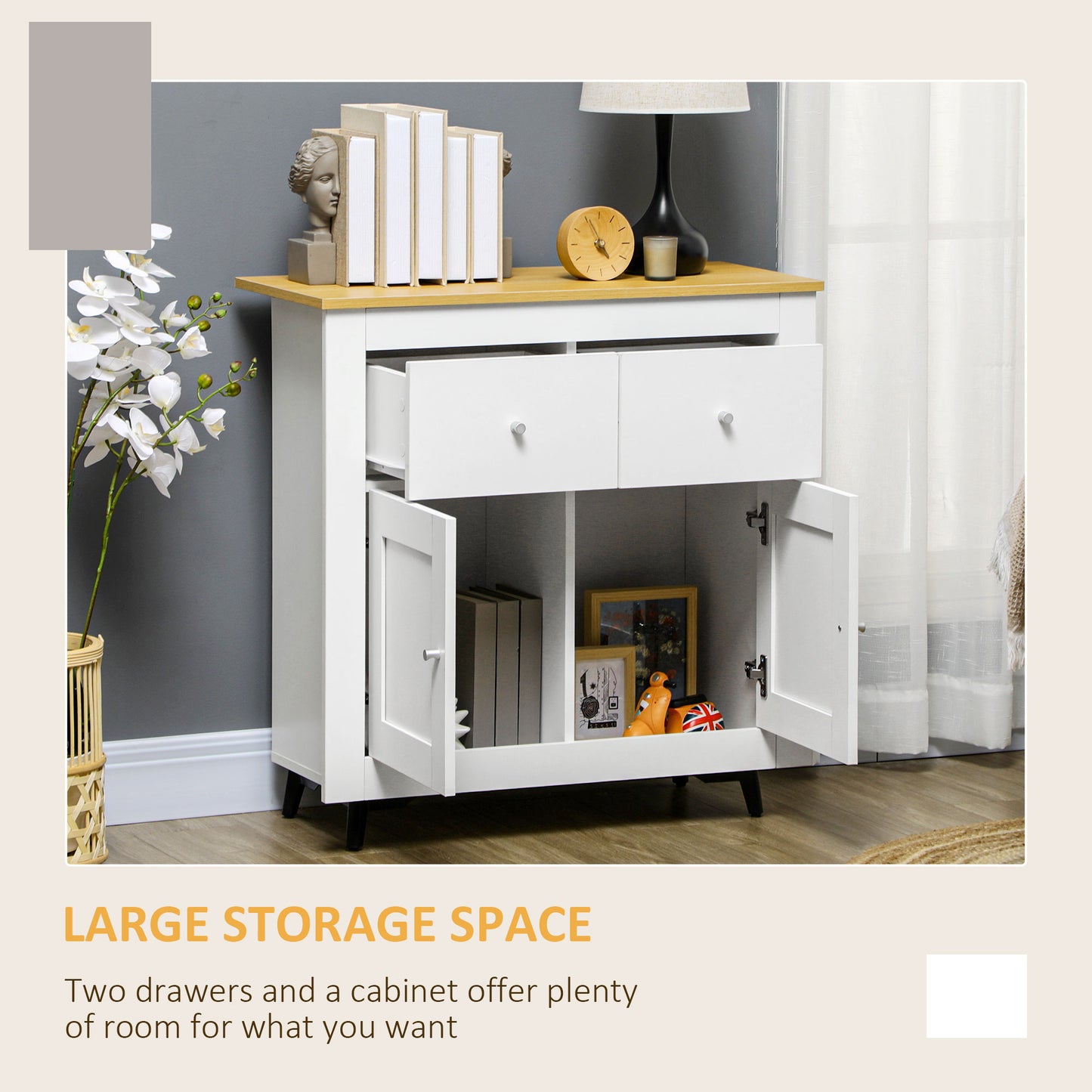 Sideboard Storage Cabinet, Modern Kitchen Cupboard with Double Doors and Drawers for Dining Room, Living Room and Entryway