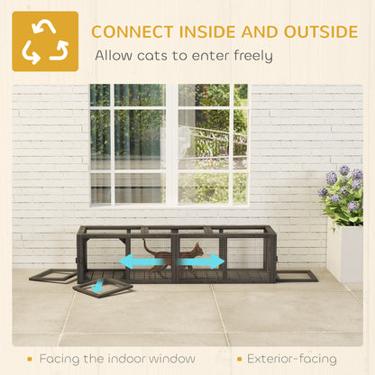 Outdoor Cat Tunnel, Wooden Play Cat Enclosure, Extendable Pet Run with 3 Doors, for Indoor and Outdoor Use, Grey