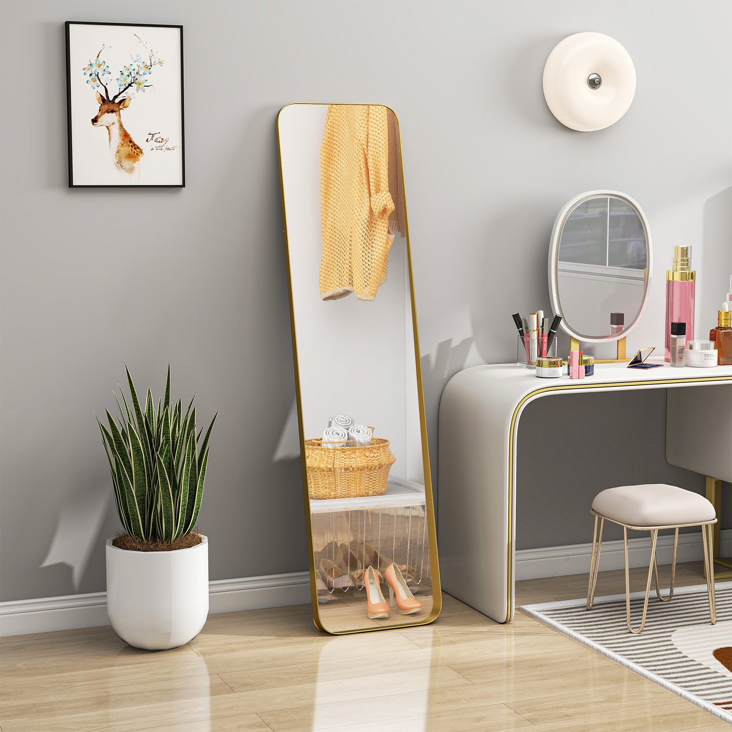 40 x 160 cm Rectangular Full Length Mirror - Gold Tone