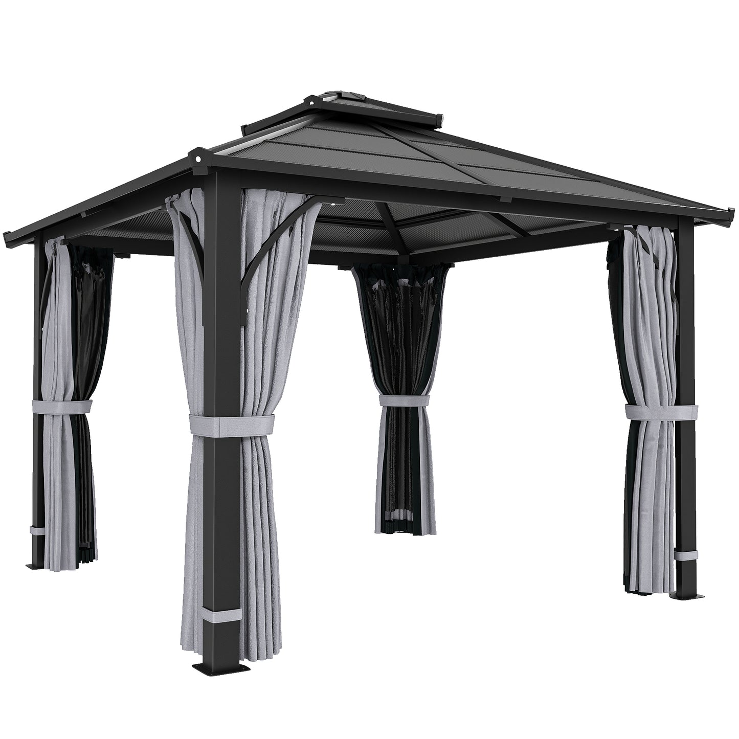 3 x 3(m) Hardtop Gazebo Canopy with 7mm Polycarbonate Double-Tier Roof, Garden Gazebo Permanent Pavilion