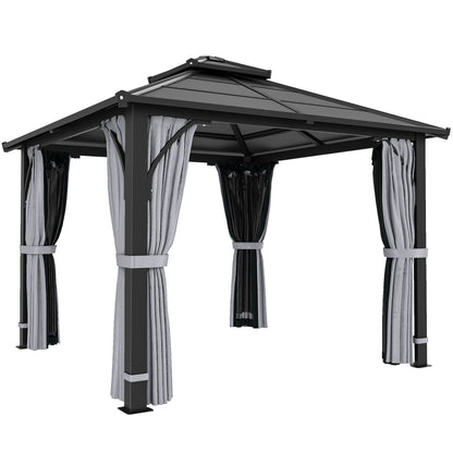 3 x 3(m) Hardtop Gazebo Canopy with 7mm Polycarbonate Double-Tier Roof, Garden Gazebo Permanent Pavilion
