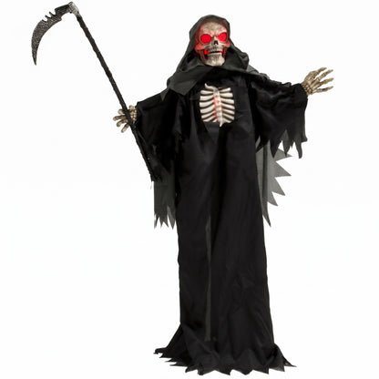 170cm Life Size Animated Grim Reaper Halloween Decoration, Scary Halloween Animatronics Decor with Sound Touch Activated
