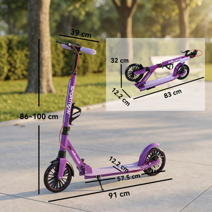 Foldable Kick Scooter with Height Adjustable Handlebar, One-click Folding Adult Scooters with 200 mm Big Wheels, Purple