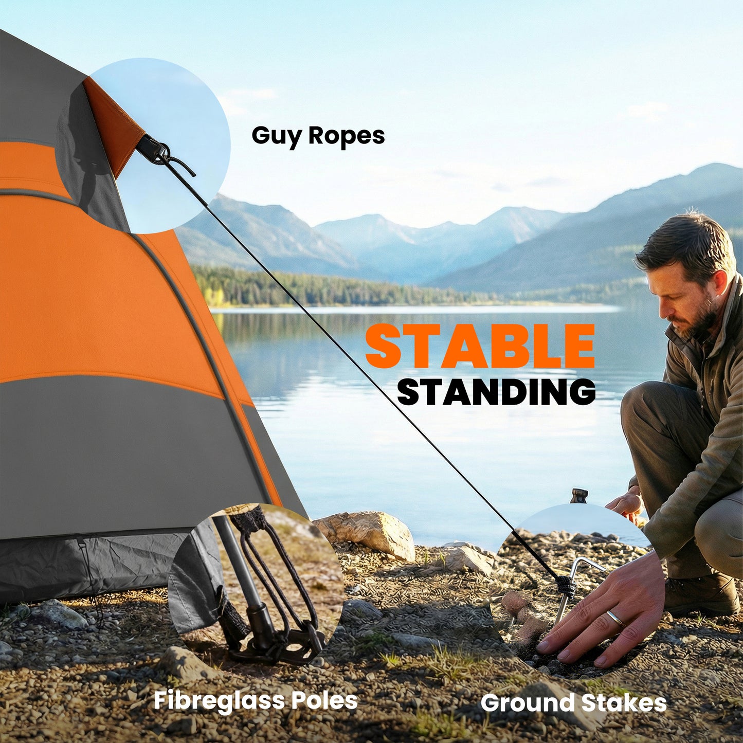Double Layer Instant Pop Up Tent with Rainfly, Portable Camping Shelter with Sewn-in Groundsheet and Carry Bag, Orange