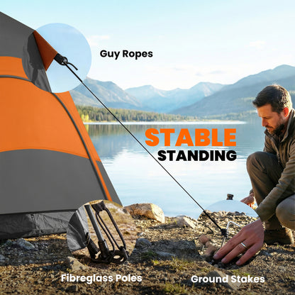 Double Layer Instant Pop Up Tent with Rainfly, Portable Camping Shelter with Sewn-in Groundsheet and Carry Bag, Orange