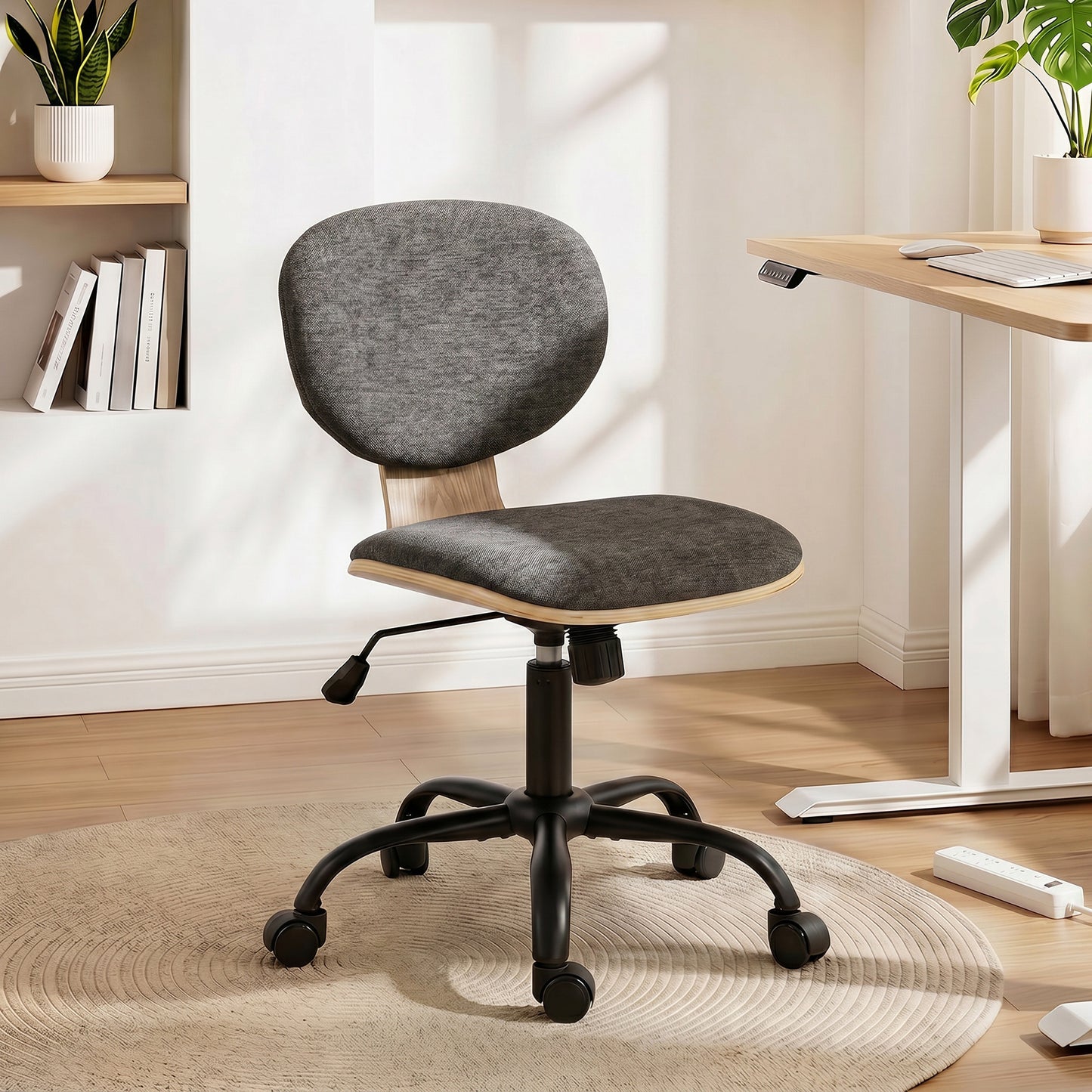 Home Office Desk Chair Rocking Function Ergonomic Swivel Chair with PU Wheels, Grey